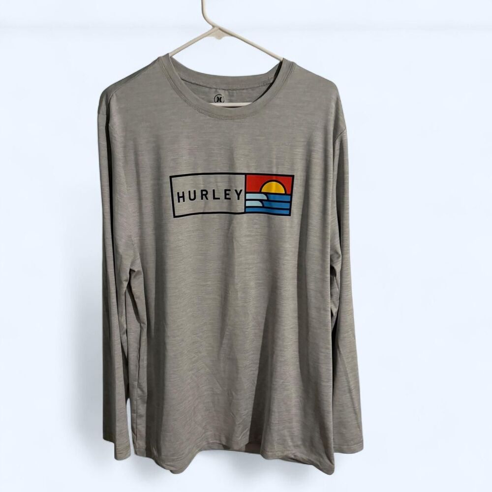Hurley shirt mens L gray long sleeve graphic stretch sunshirt beach casual